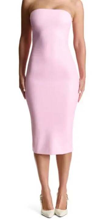 Naked Wardrobe Dresses & Skirts - Naked Wardrobe Faux Leather Crocodile Embossed Strapless Midi Dress